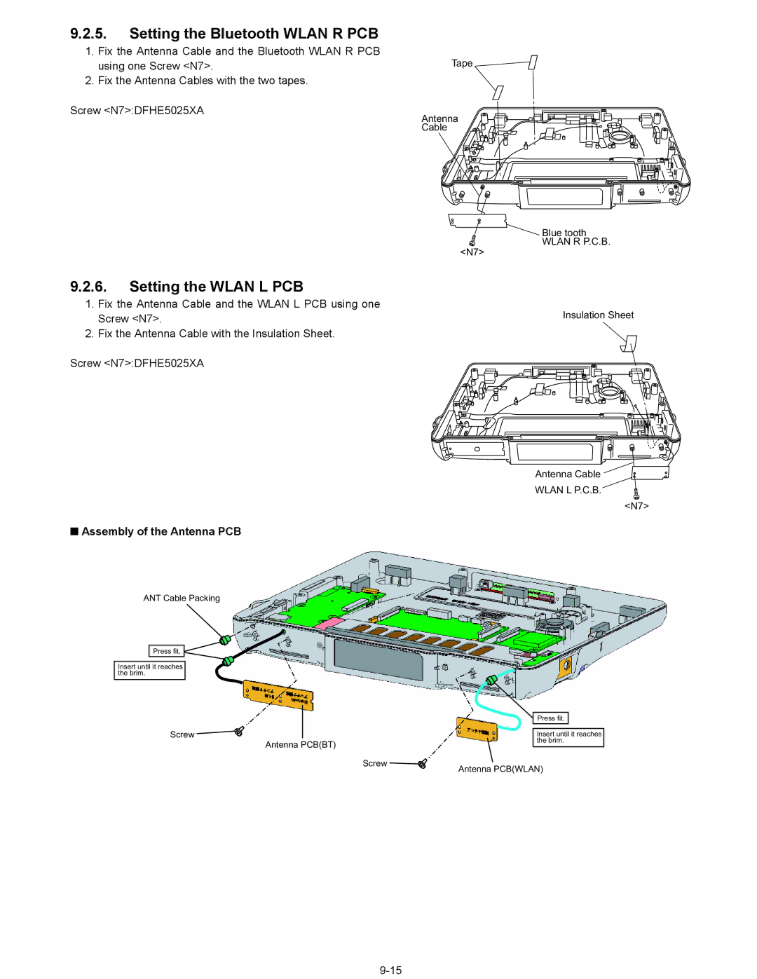 Matsushita CF-08TX1A1M manual Setting the Bluetooth Wlan R PCB, Setting the Wlan L PCB 