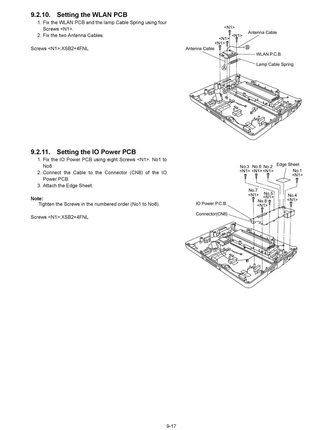 Matsushita CF-08TX1A1M manual Setting the Wlan PCB, Setting the IO Power PCB 