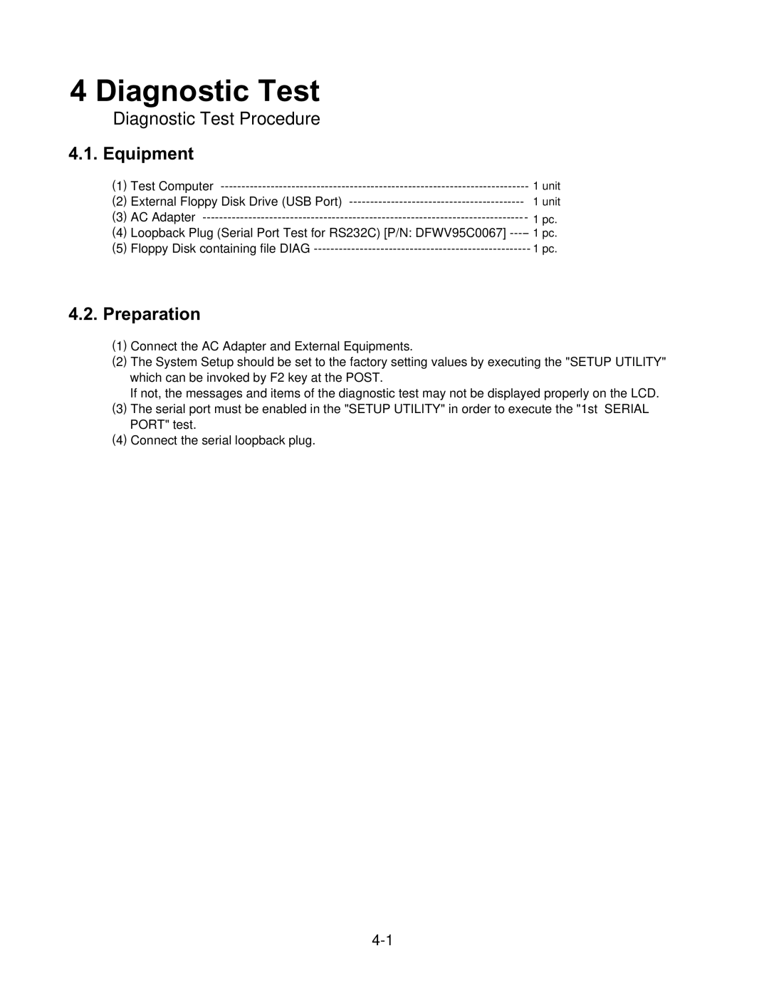 Matsushita CF-18JHU70TW service manual Equipment, Preparation 