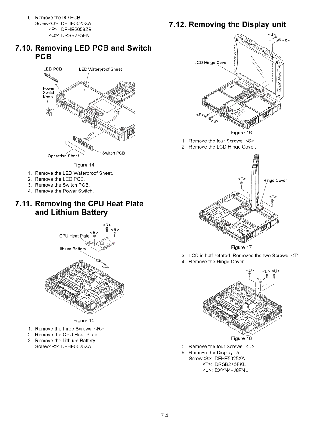 Matsushita CF-18JHU70TW service manual Removing LED PCB and Switch, Removing the CPU Heat Plate and Lithium Battery 