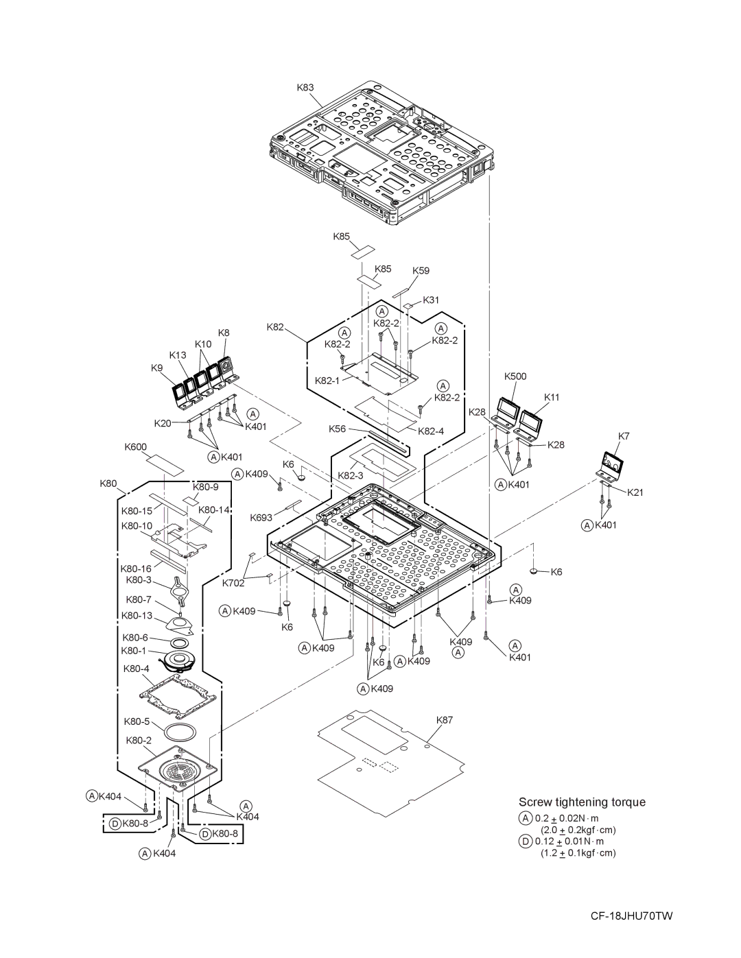 Matsushita CF-18JHU70TW service manual K83 K82 K13 K10 K20 K401 K600 K80 K409 K80-9 