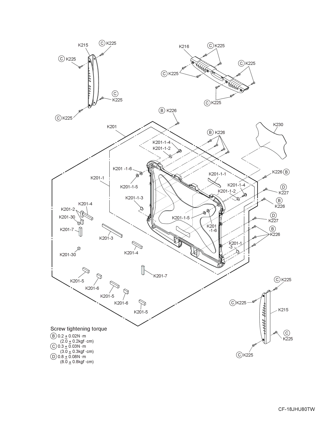 Matsushita CF-18JHU80TW service manual Screw tightening torque 