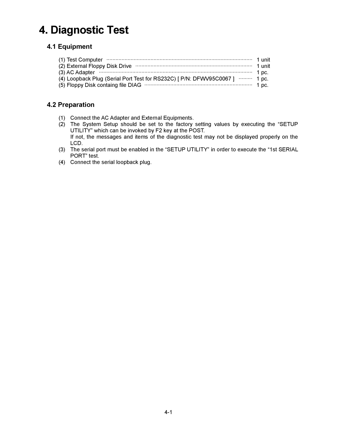 Matsushita CF-18NHHZXBM service manual Equipment, Preparation 