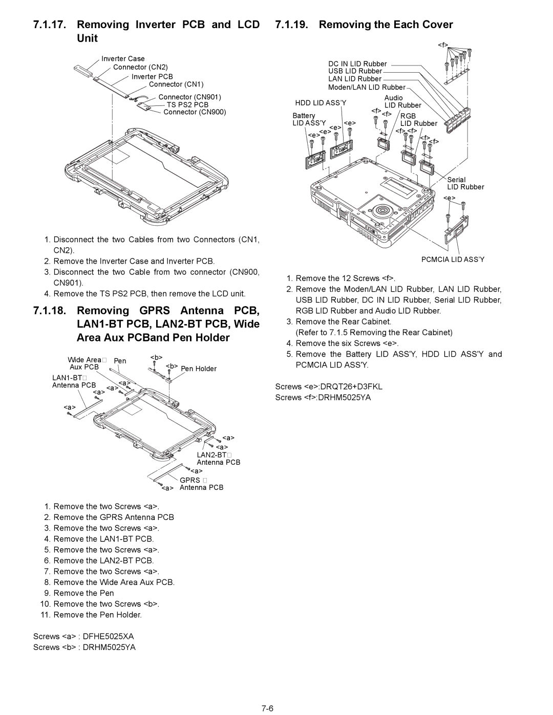 Matsushita CF-18NHHZXBM service manual Removing Inverter PCB and LCD Removing the Each Cover Unit 