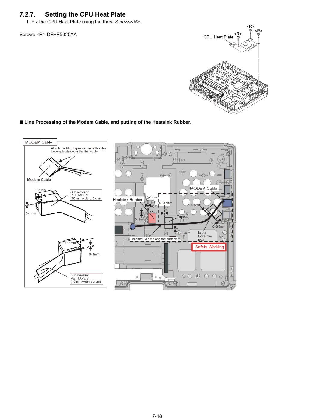 Matsushita CF-18NHHZXBM service manual Setting the CPU Heat Plate, Modem Cable 