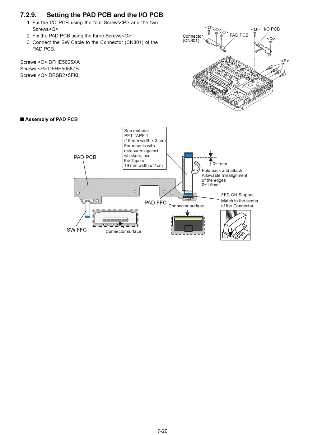 Matsushita CF-18NHHZXBM service manual Setting the PAD PCB and the I/O PCB, Assembly of PAD PCB 