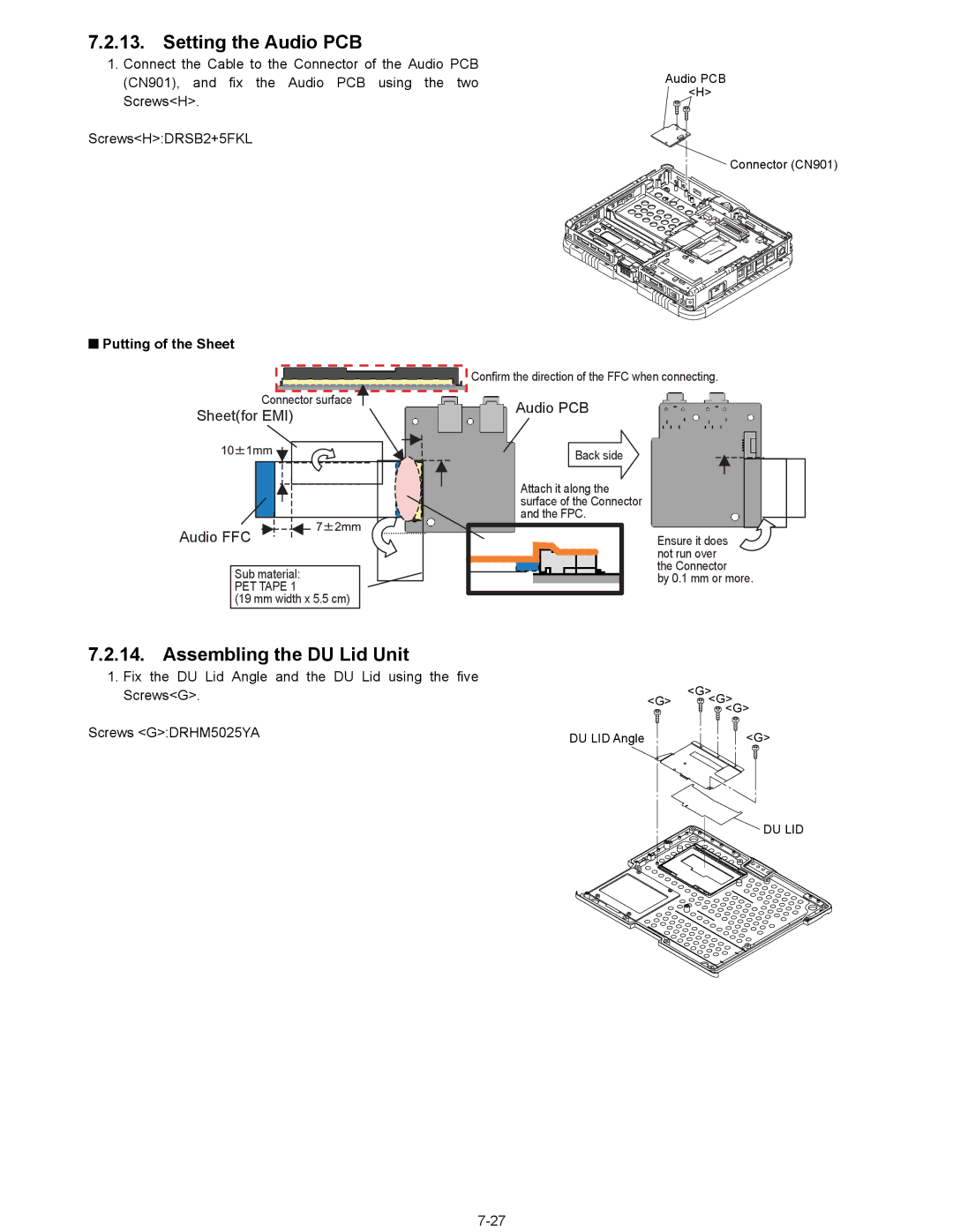 Matsushita CF-18NHHZXBM Setting the Audio PCB, Assembling the DU Lid Unit, Putting of the Sheet, Mm width x 5.5 cm 