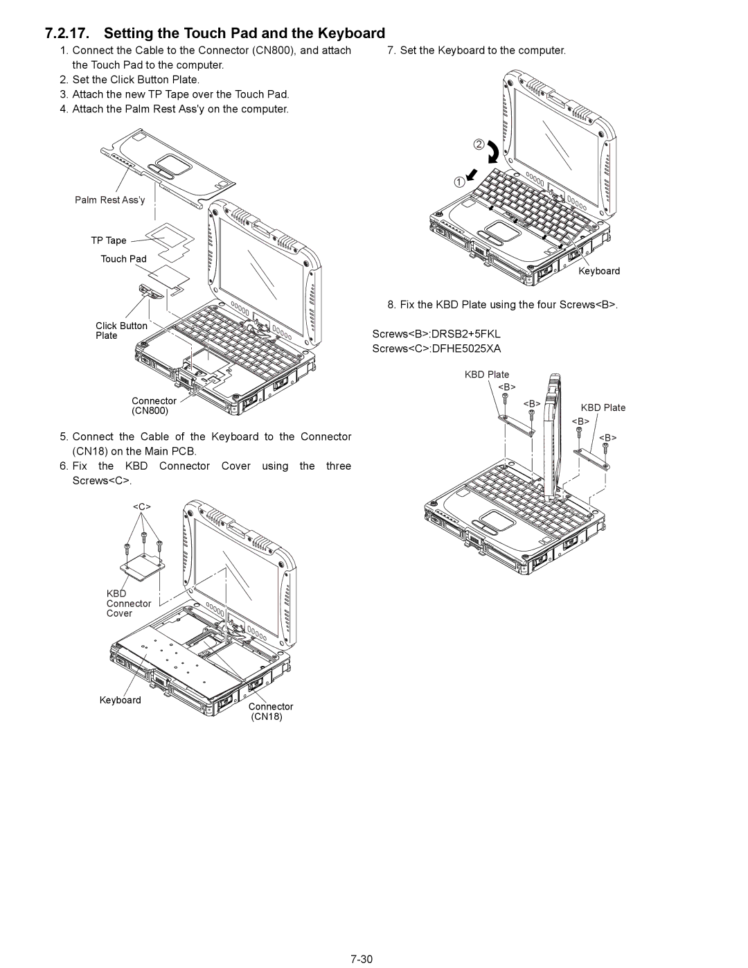 Matsushita CF-18NHHZXBM service manual Setting the Touch Pad and the Keyboard, Kbd 