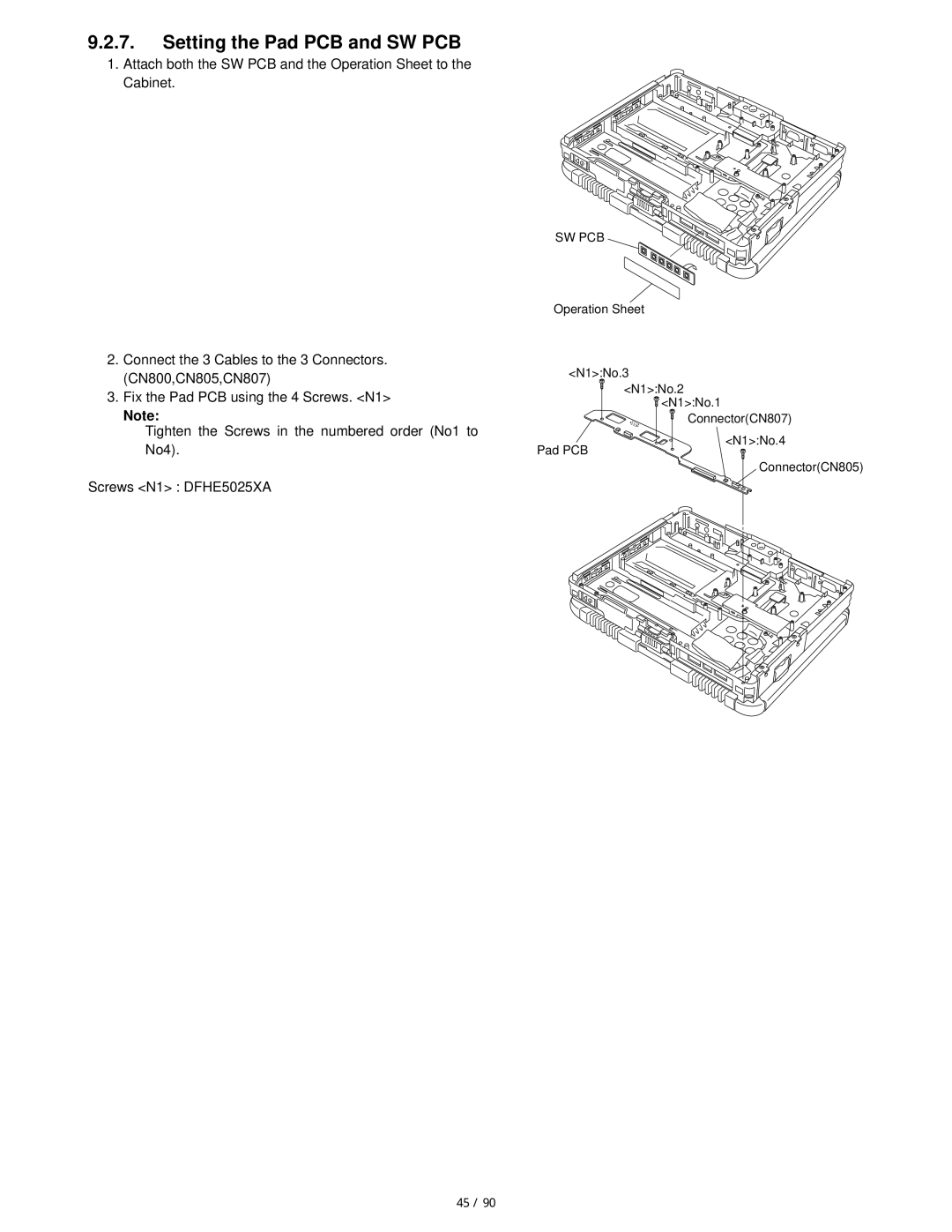 Matsushita CF-19FHGAX service manual Setting the Pad PCB and SW PCB 