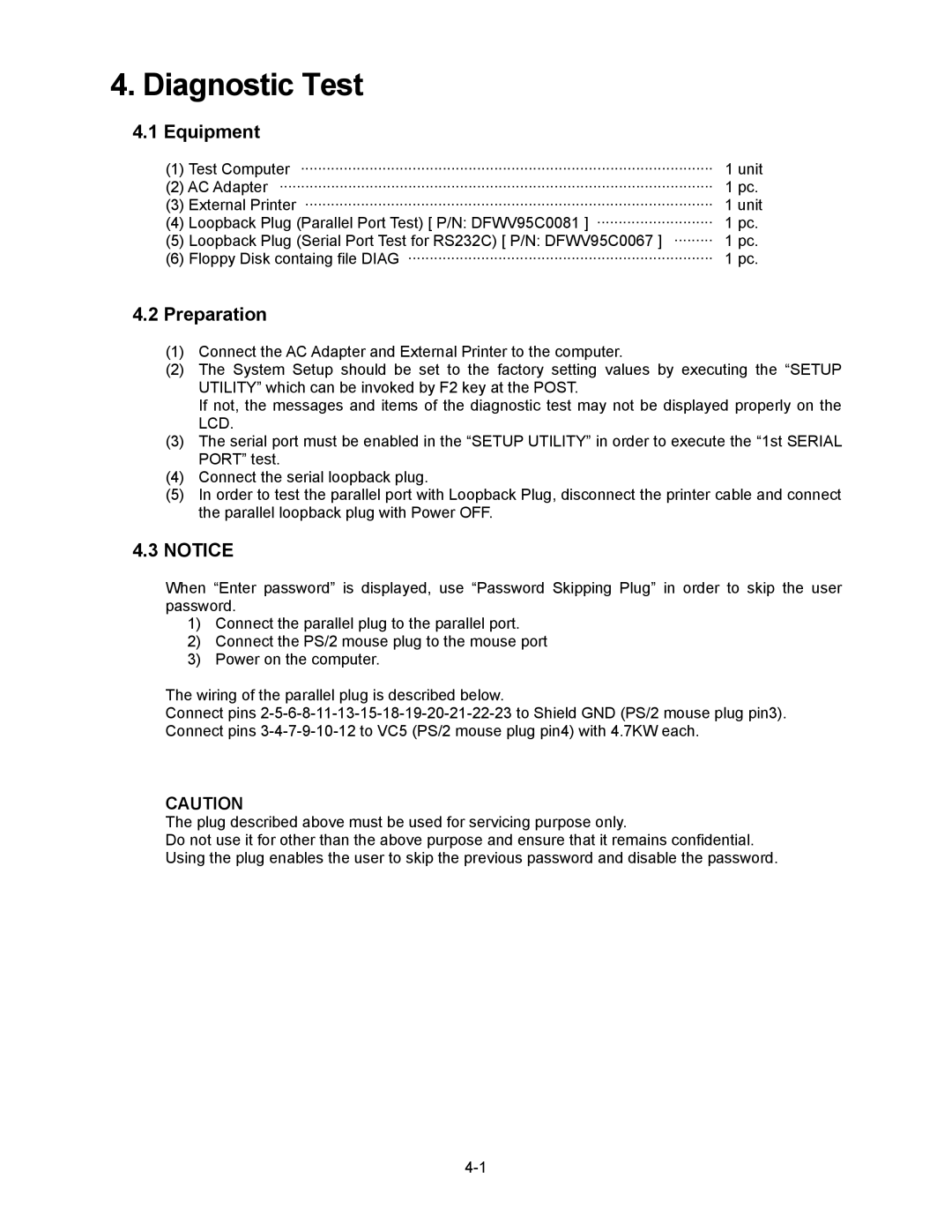 Matsushita CF-29N3LGZBM manual Equipment, Preparation 