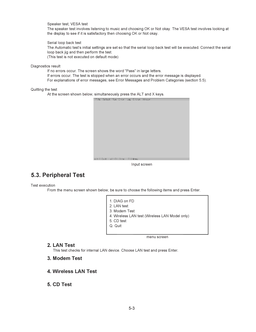 Matsushita CF-29N3LGZBM manual Modem Test Wireless LAN Test CD Test 