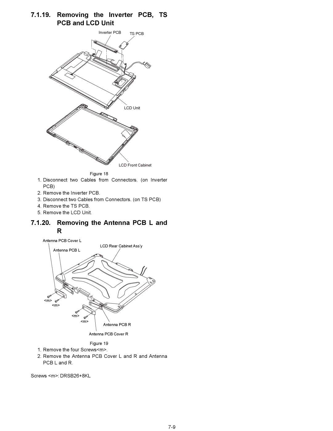 Matsushita CF-29N3LGZBM manual Removing the Inverter PCB, TS PCB and LCD Unit, Removing the Antenna PCB L 