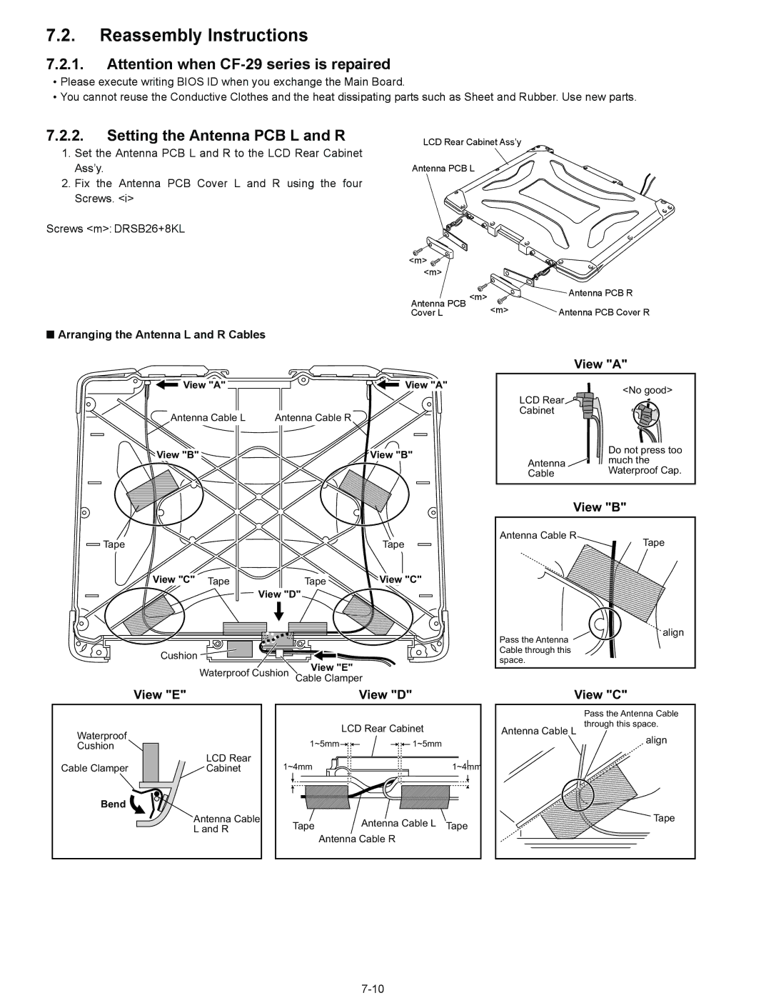 Matsushita CF-29N3LGZBM manual Setting the Antenna PCB L and R, Arranging the Antenna L and R Cables 