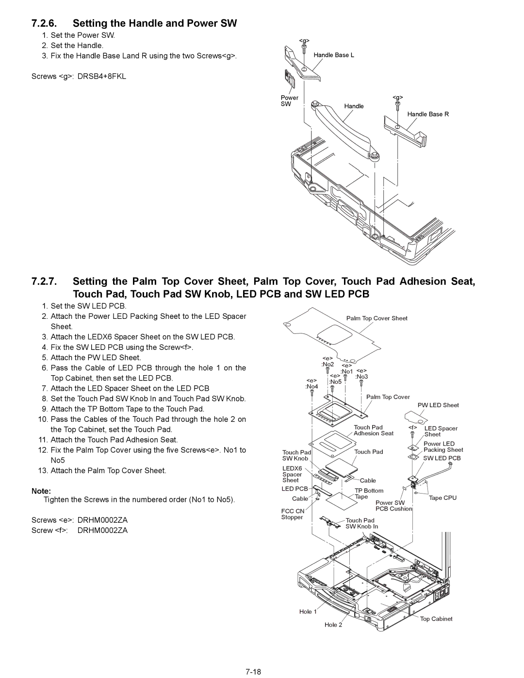 Matsushita CF-29N3LGZBM manual Setting the Handle and Power SW 