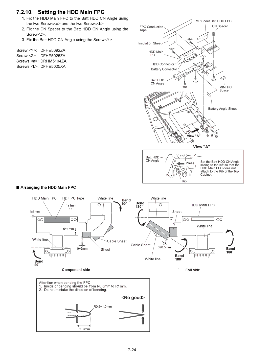 Matsushita CF-29N3LGZBM manual Setting the HDD Main FPC, Arranging the HDD Main FPC 