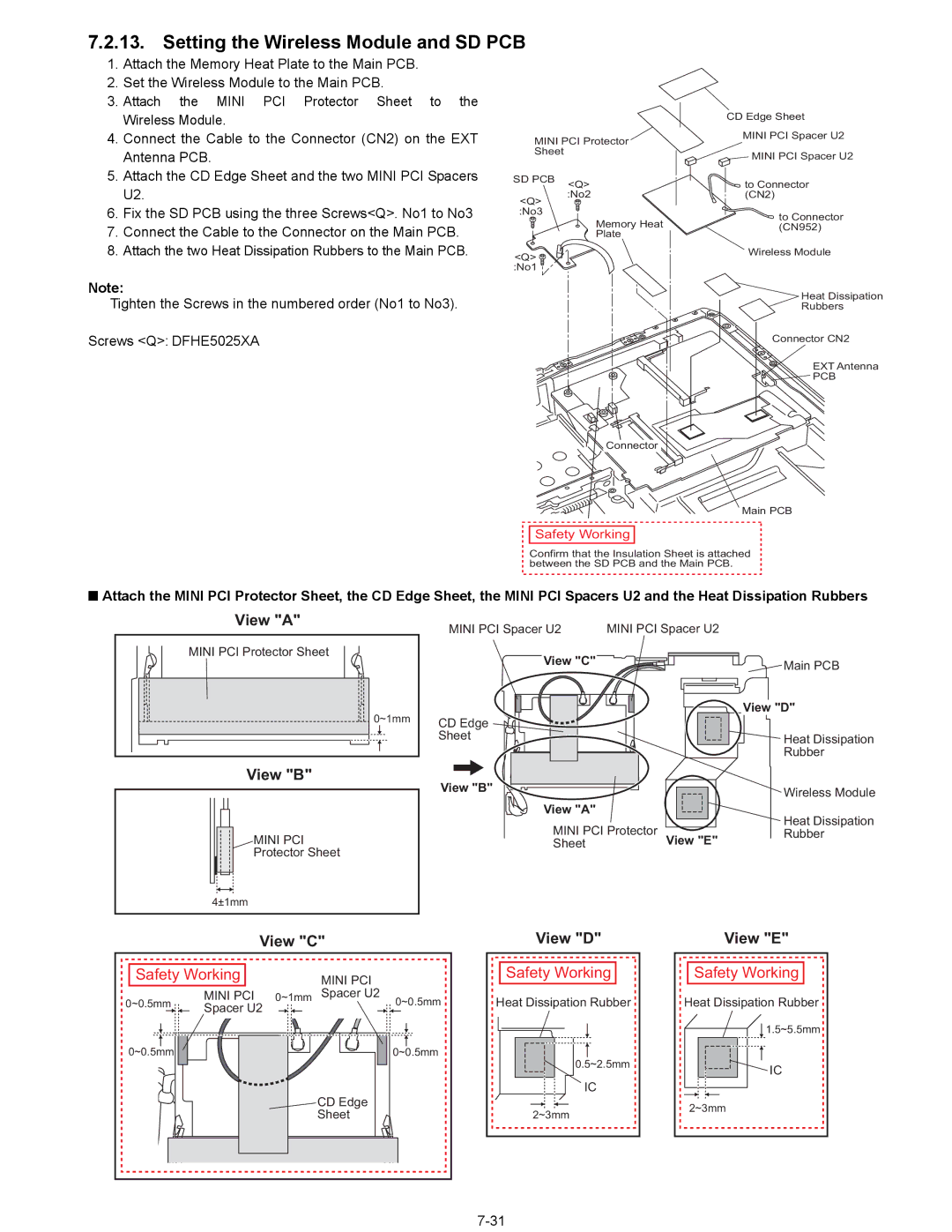 Matsushita CF-29N3LGZBM manual Setting the Wireless Module and SD PCB, View C, Mini PCI 