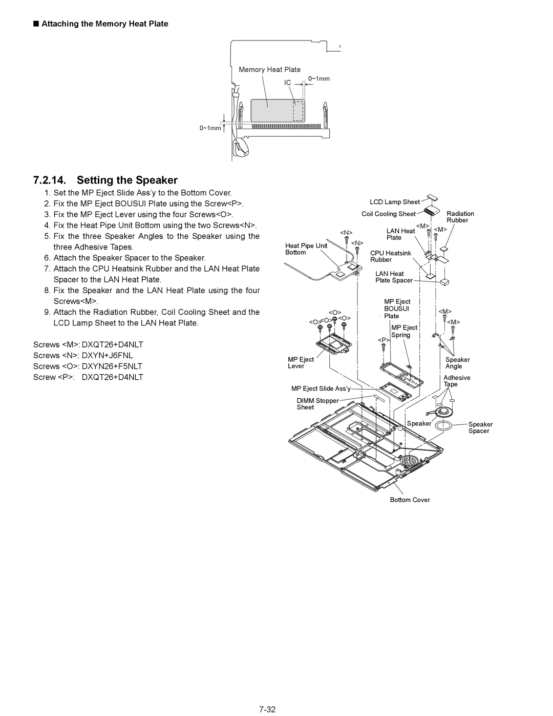 Matsushita CF-29N3LGZBM manual Setting the Speaker, Attaching the Memory Heat Plate 