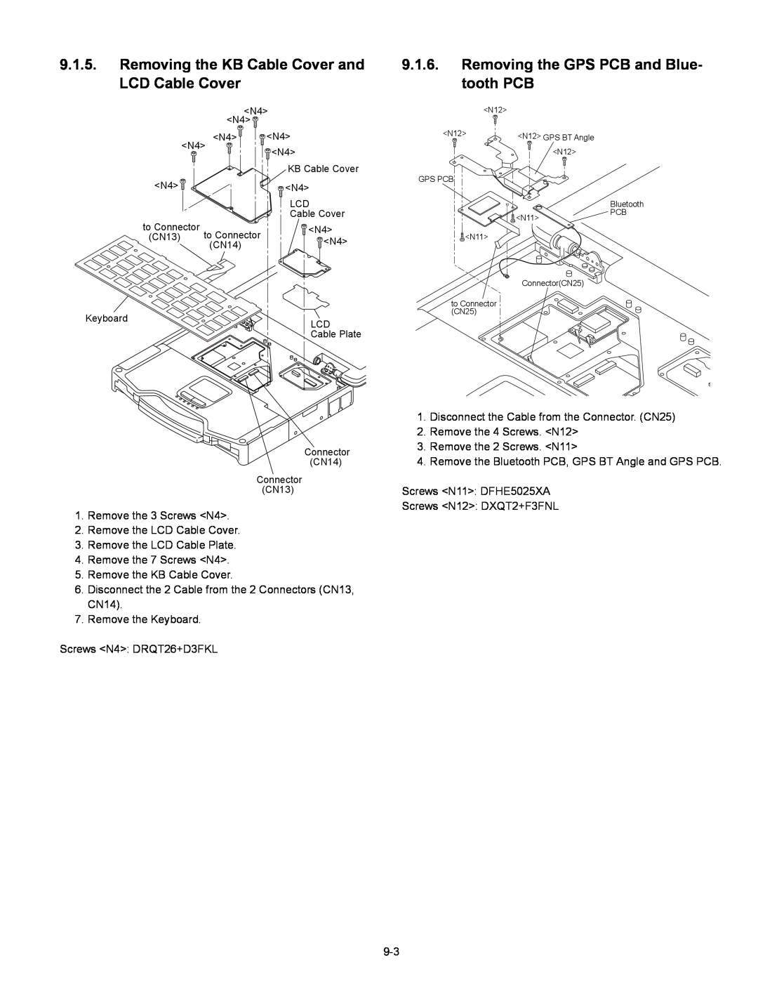 Matsushita CF-30 service manual Removing the KB Cable Cover and LCD Cable Cover, Removing the GPS PCB and Blue- tooth PCB 