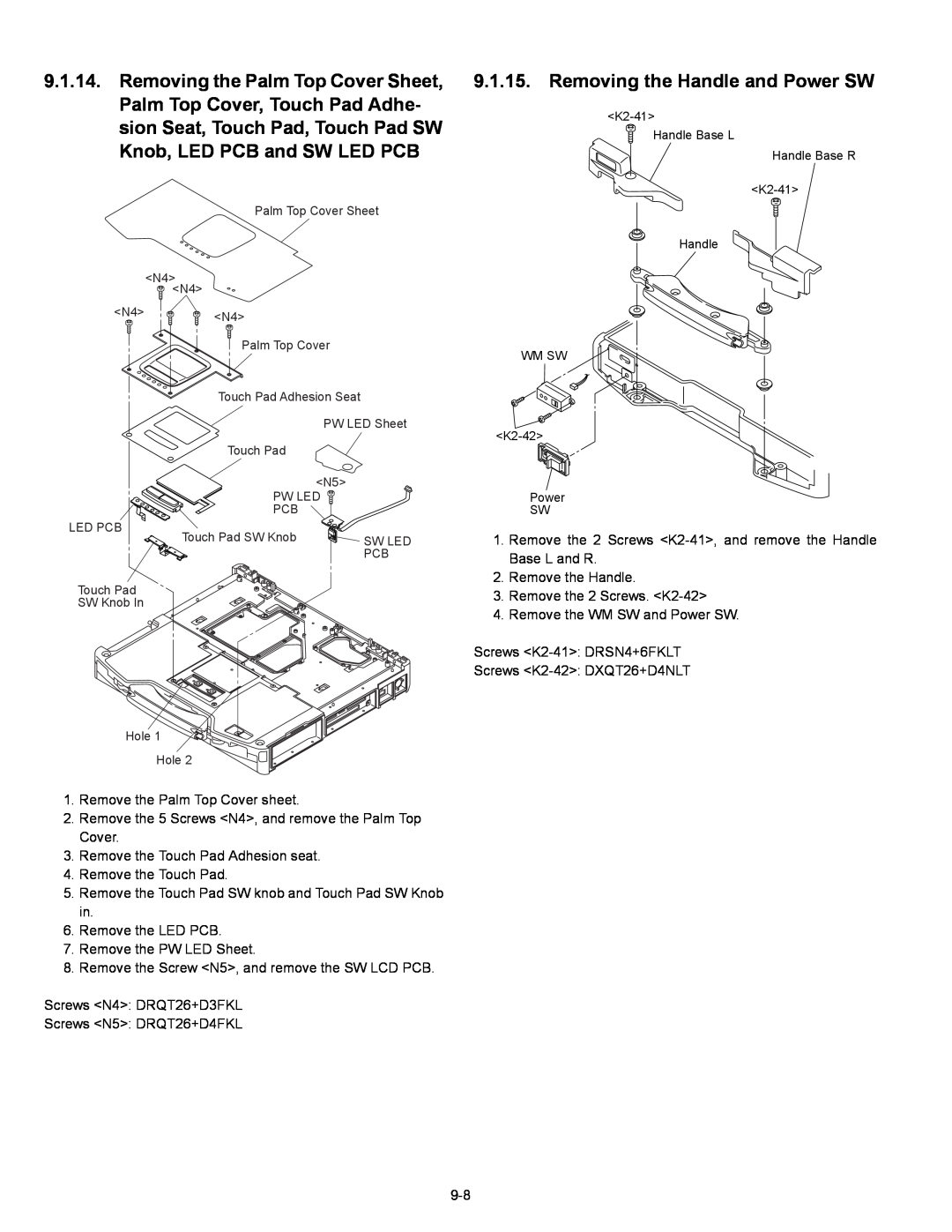 Matsushita CF-30 service manual Removing the Handle and Power SW 