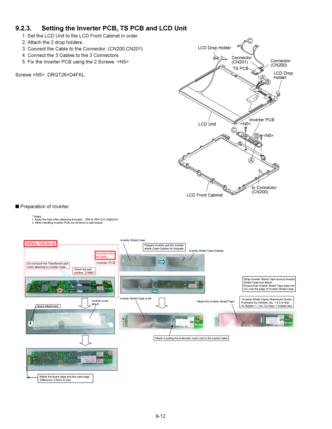 Matsushita CF-30 service manual Setting the Inverter PCB, TS PCB and LCD Unit, Inverter-PCB 