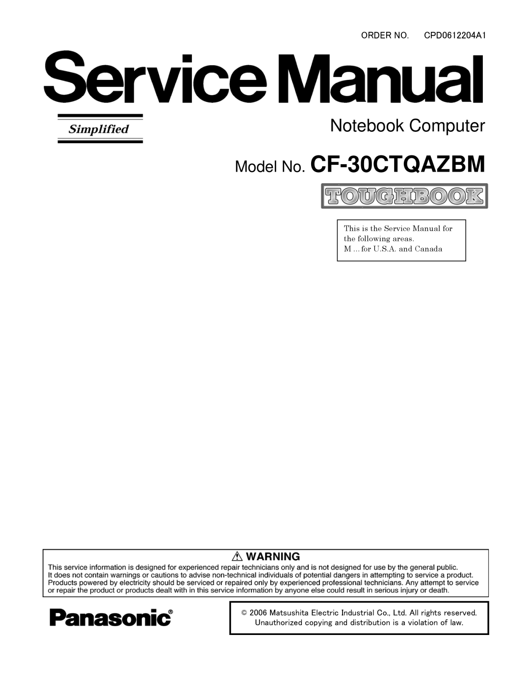 Matsushita service manual Model No. CF-30CTQAZBM 