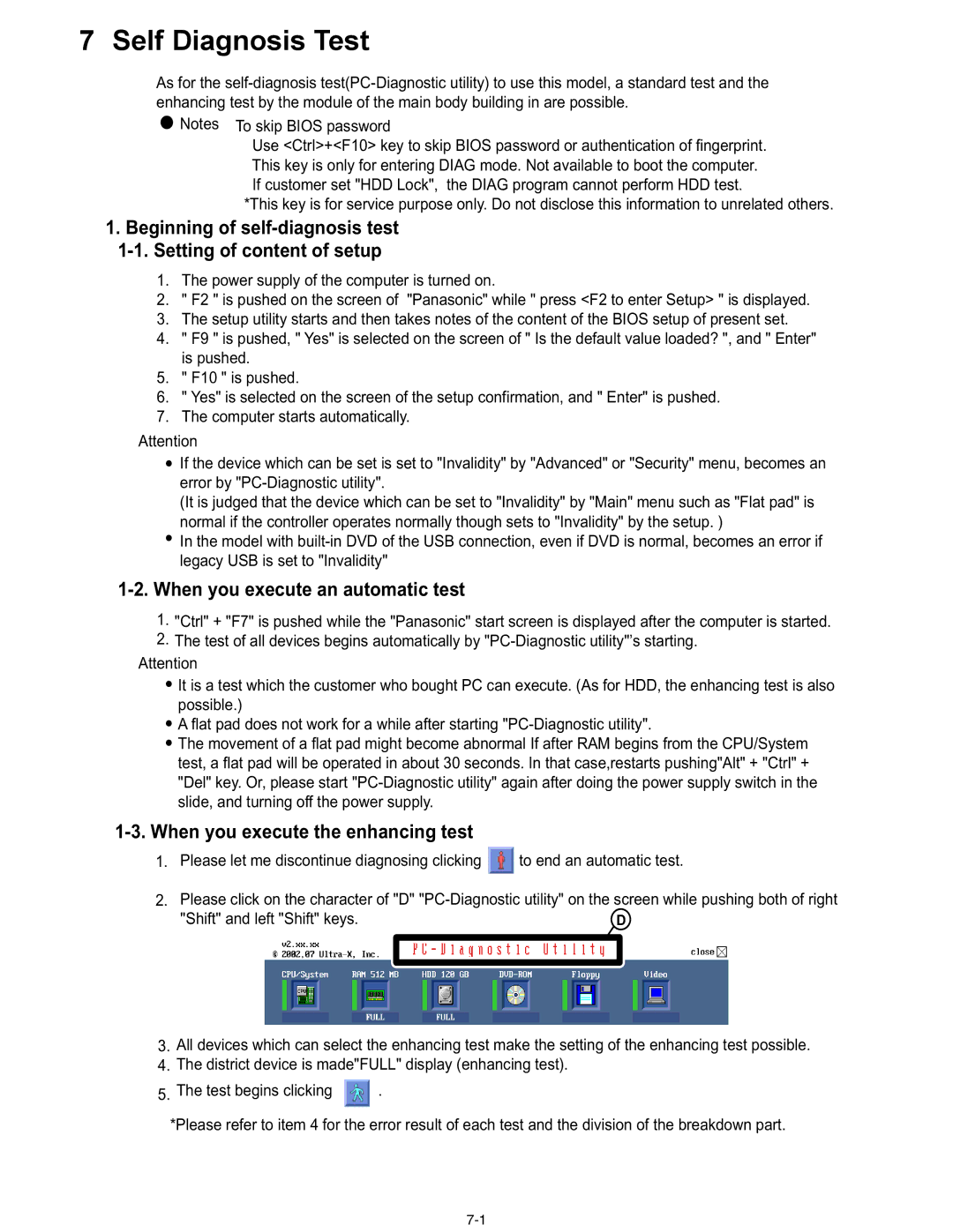 Matsushita CF-30CTQAZBM service manual Self Diagnosis Test 