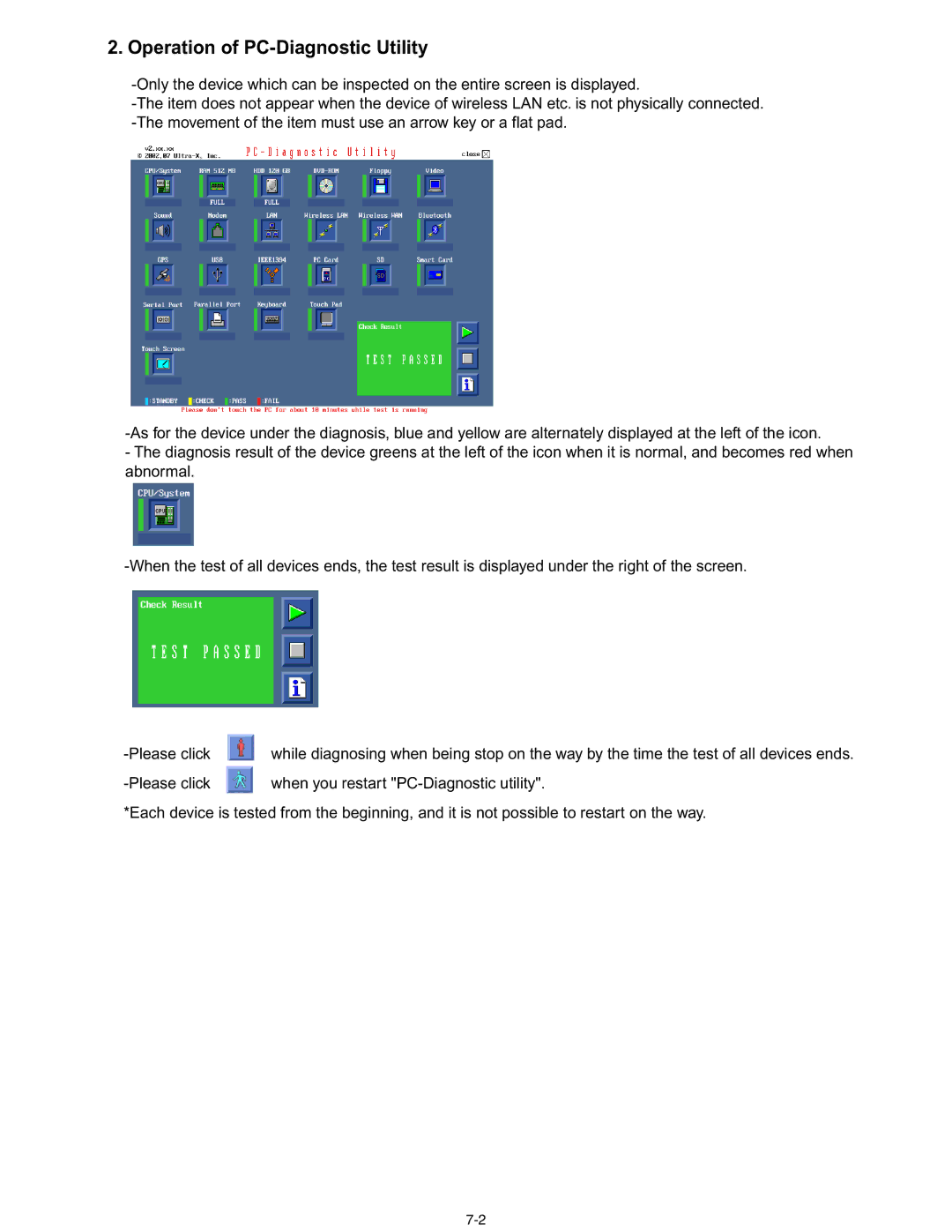 Matsushita CF-30CTQAZBM service manual Operation of PC-Diagnostic Utility 