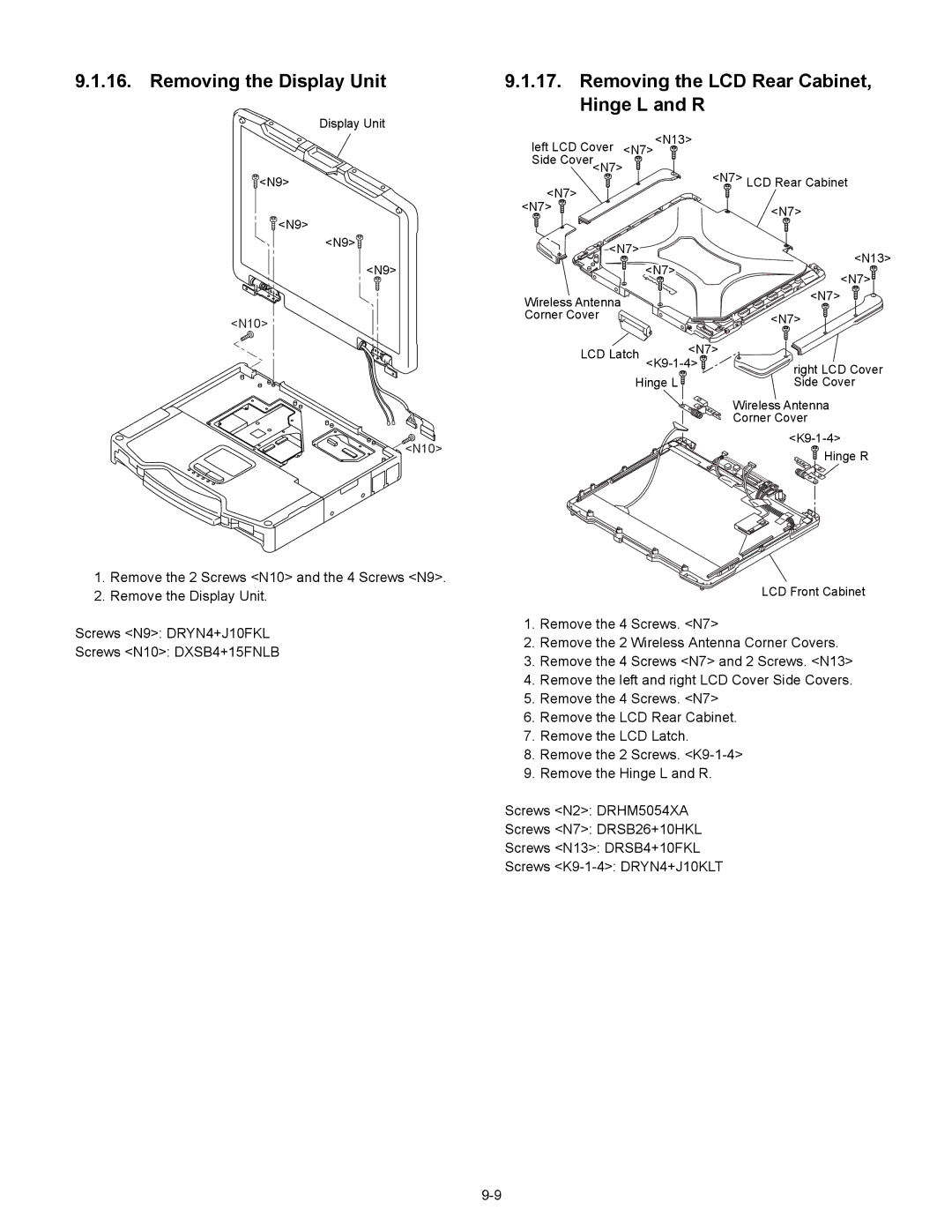 Matsushita CF-30CTQAZBM service manual Removing the Display Unit Removing the LCD Rear Cabinet, Hinge L and R 