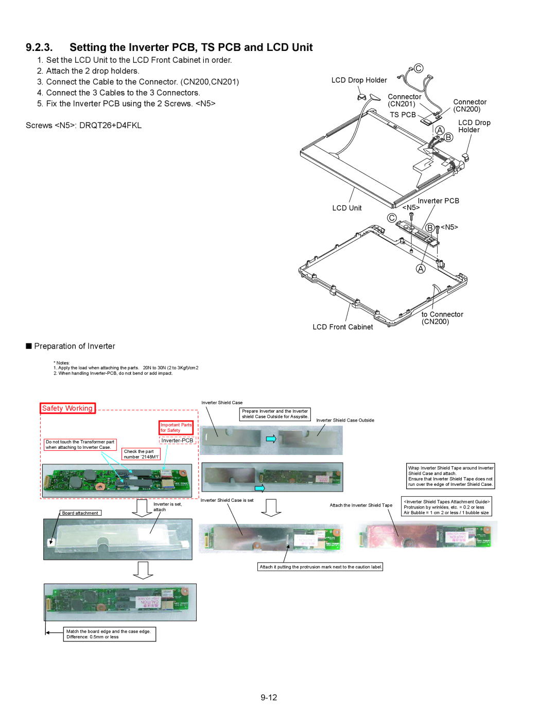 Matsushita CF-30CTQAZBM service manual Setting the Inverter PCB, TS PCB and LCD Unit, Preparation of Inverter 