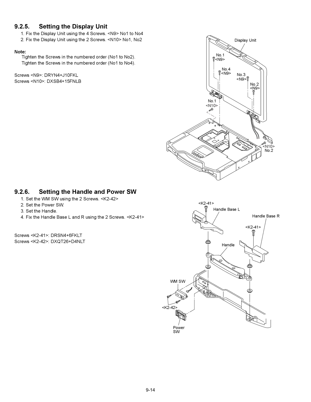 Matsushita CF-30CTQAZBM service manual Setting the Display Unit, Setting the Handle and Power SW 