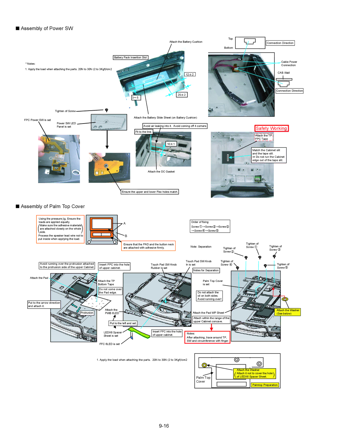 Matsushita CF-30CTQAZBM service manual Assembly of Power SW, Assembly of Palm Top Cover 