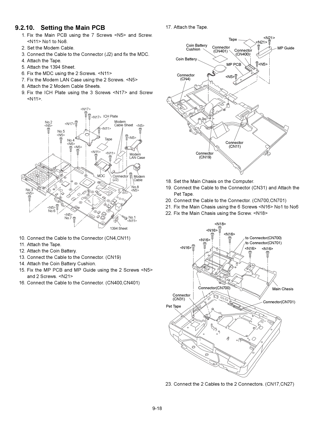 Matsushita CF-30CTQAZBM service manual Setting the Main PCB, Connect the 2 Cables to the 2 Connectors. CN17,CN27 