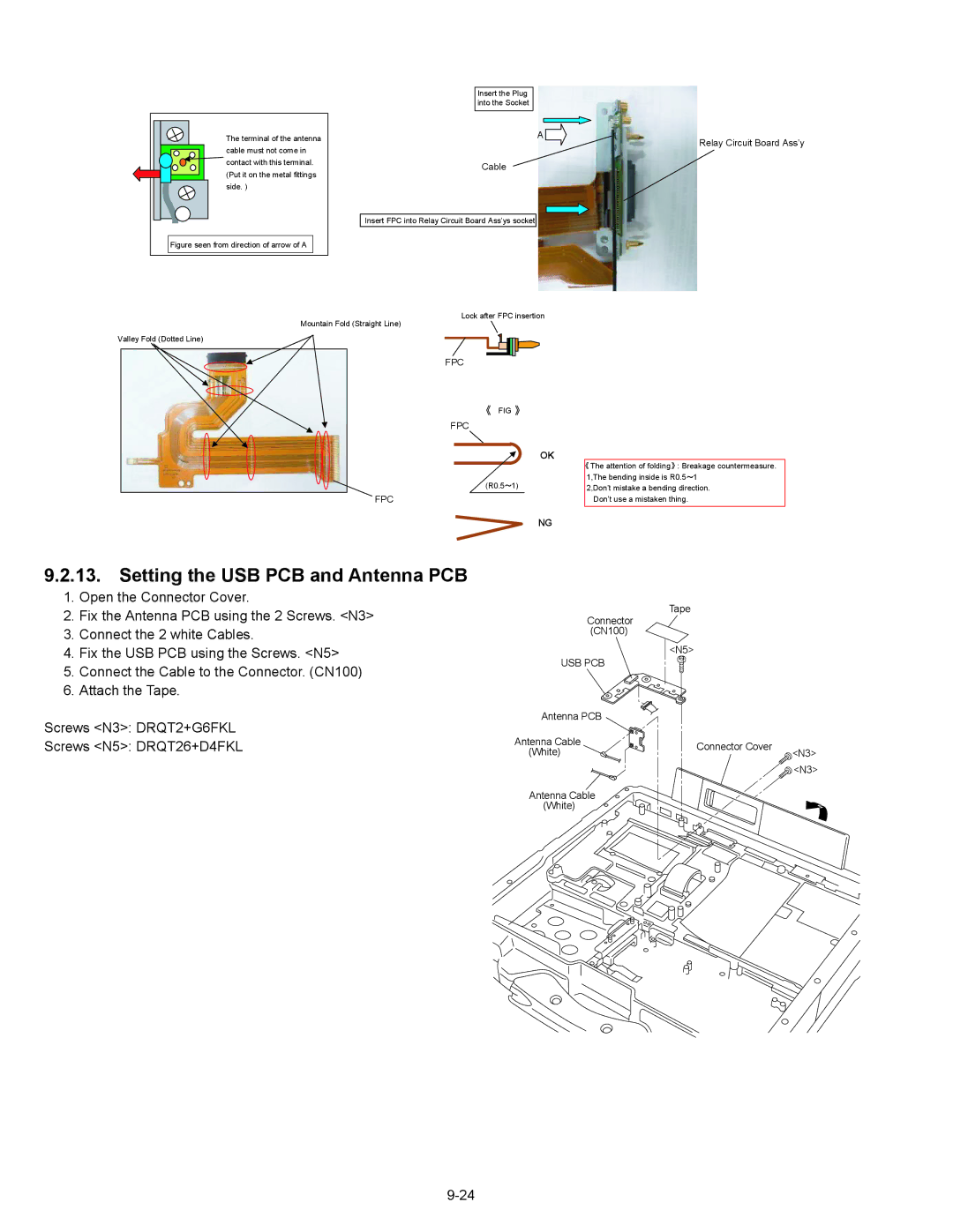 Matsushita CF-30CTQAZBM service manual Setting the USB PCB and Antenna PCB 