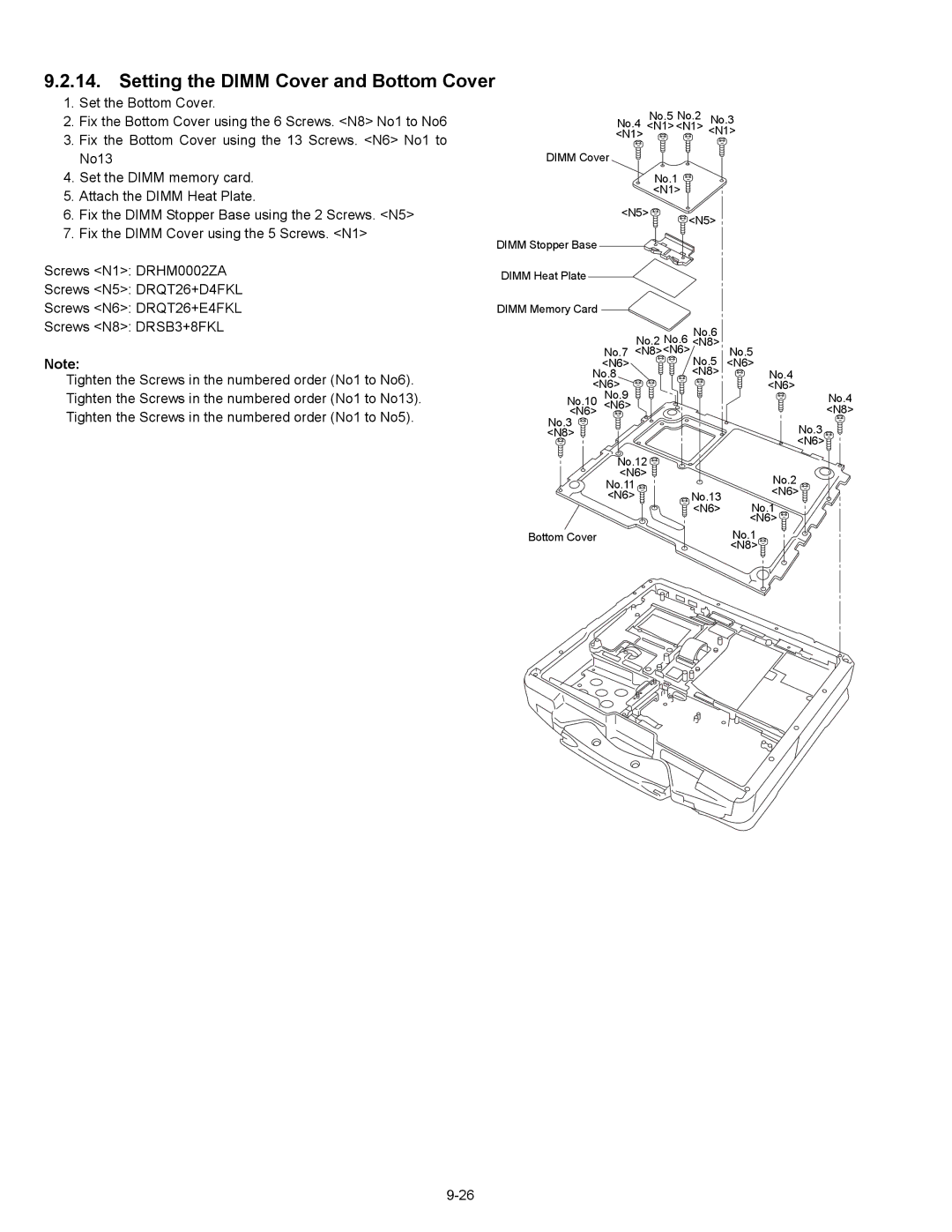 Matsushita CF-30CTQAZBM service manual Setting the Dimm Cover and Bottom Cover 