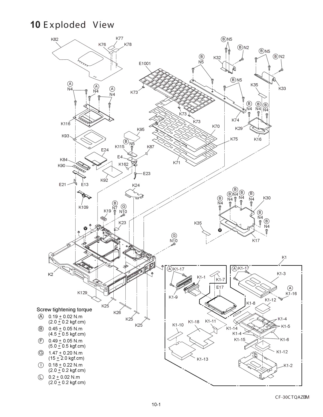 Matsushita CF-30CTQAZBM service manual Xploded View, 18 + 0.22 N.m + 0.2 kgf.cm 2 + 0.02 N.m 10-1 