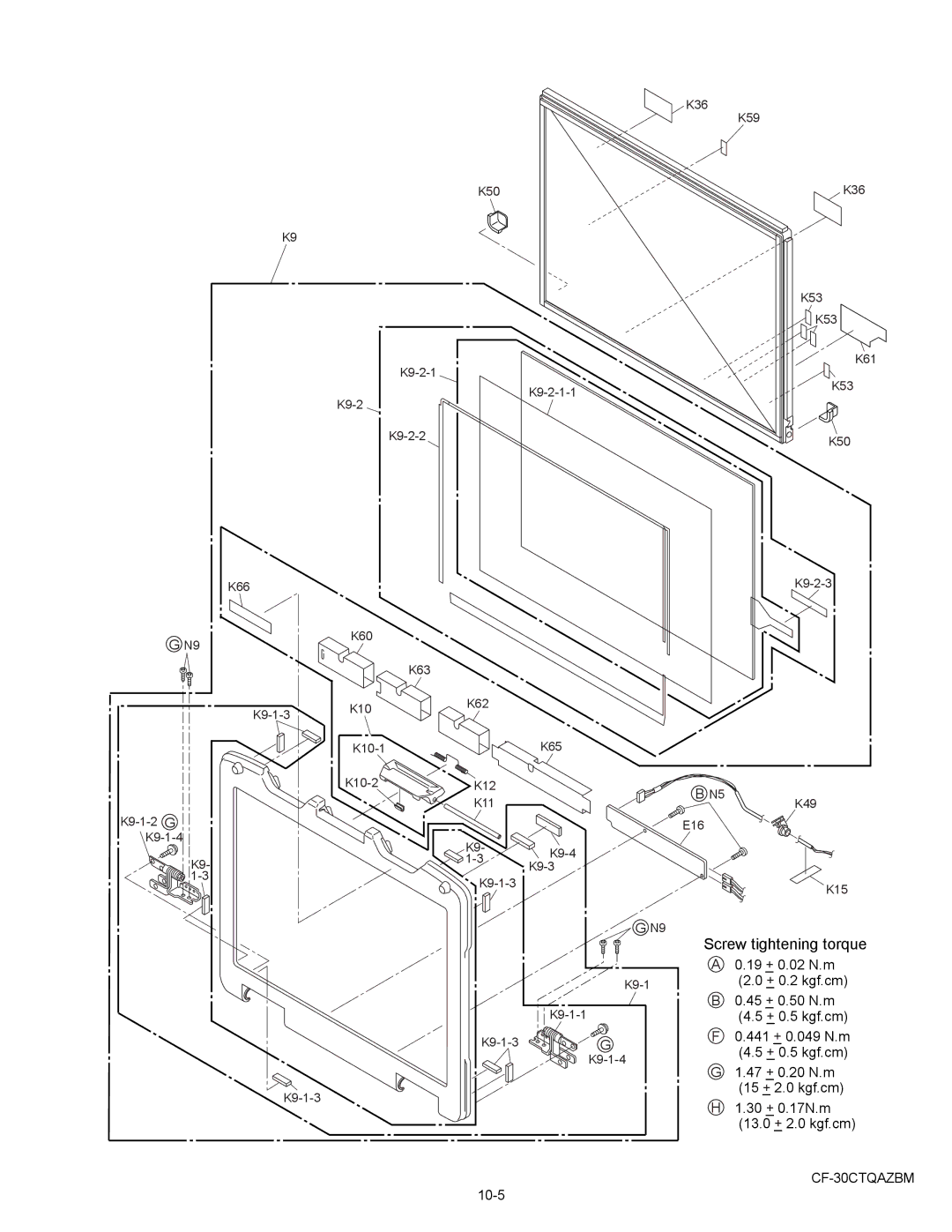 Matsushita CF-30CTQAZBM service manual 45 + 0.50 N.m, 10-5 