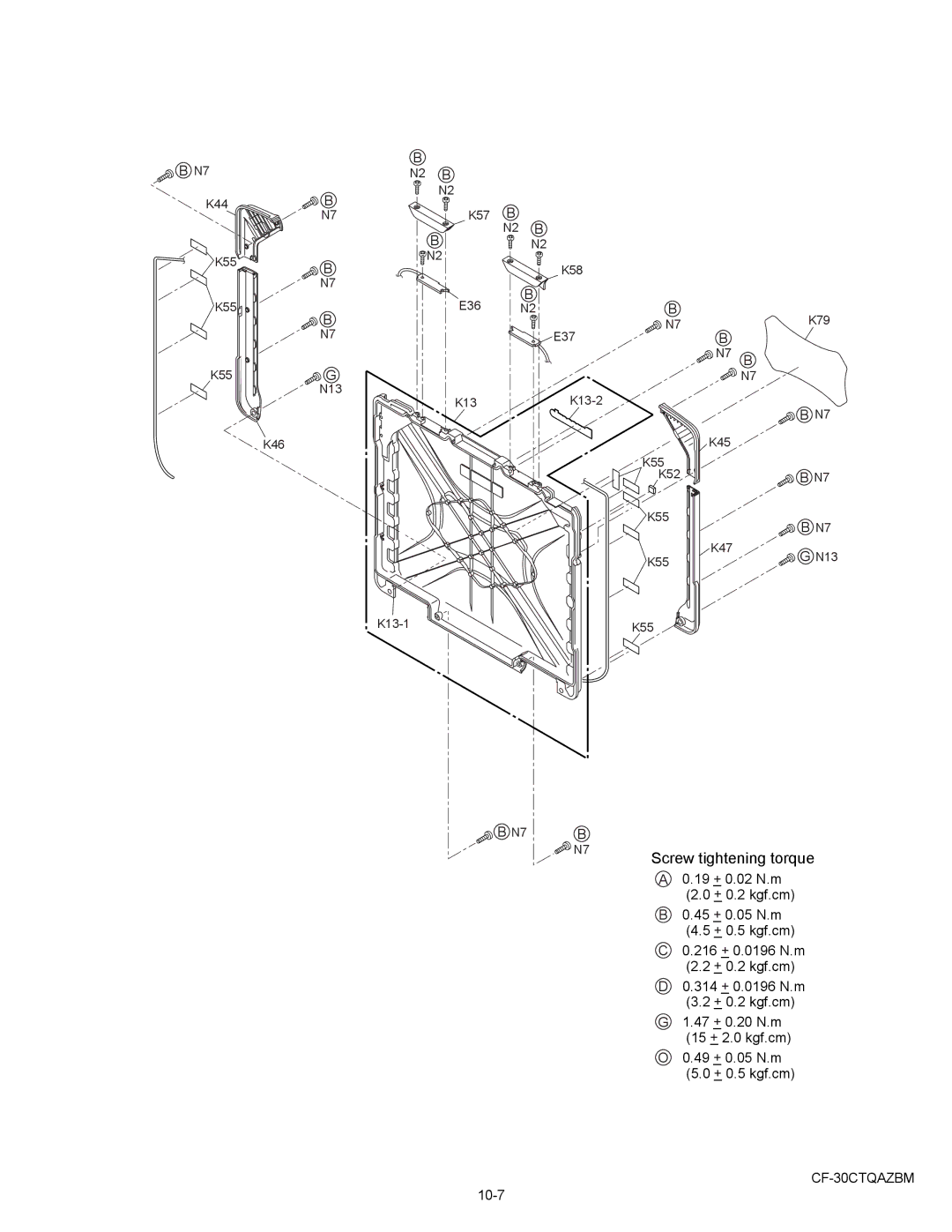 Matsushita CF-30CTQAZBM service manual 45 + 0.05 N.m, 10-7 