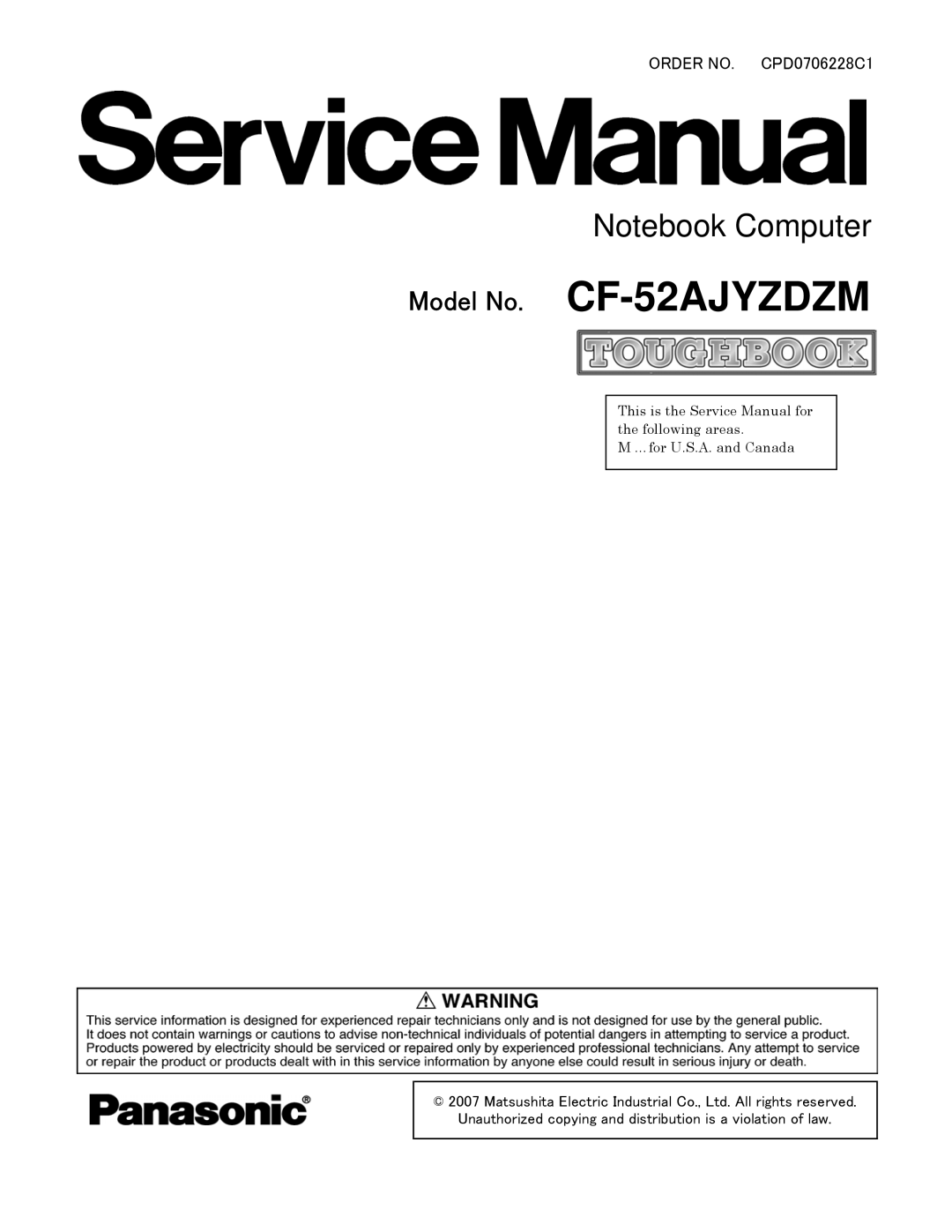 Matsushita service manual Model No. CF-52AJYZDZM 