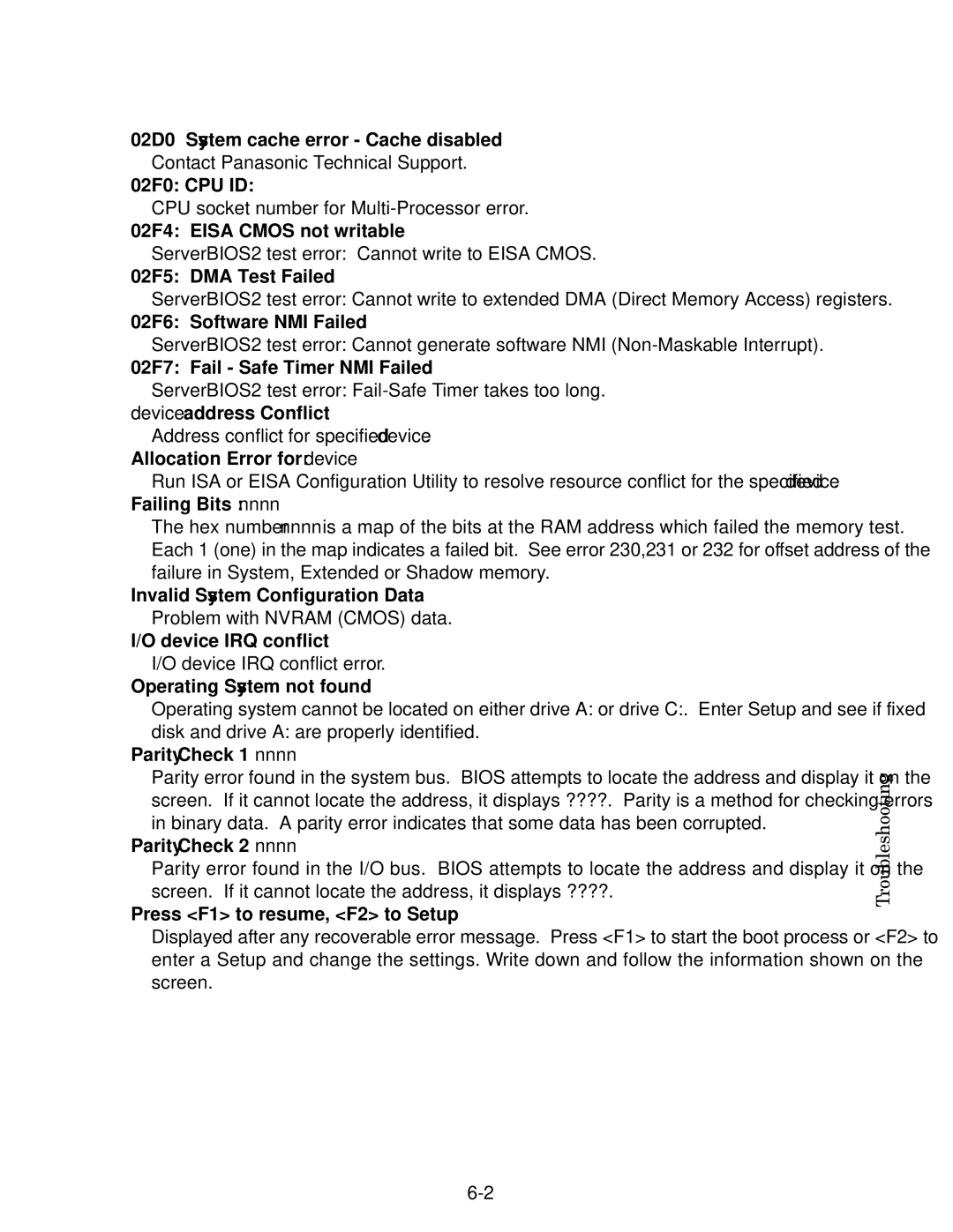 Matsushita CF-52AJYZDZM service manual 02D0 System cache error Cache disabled 