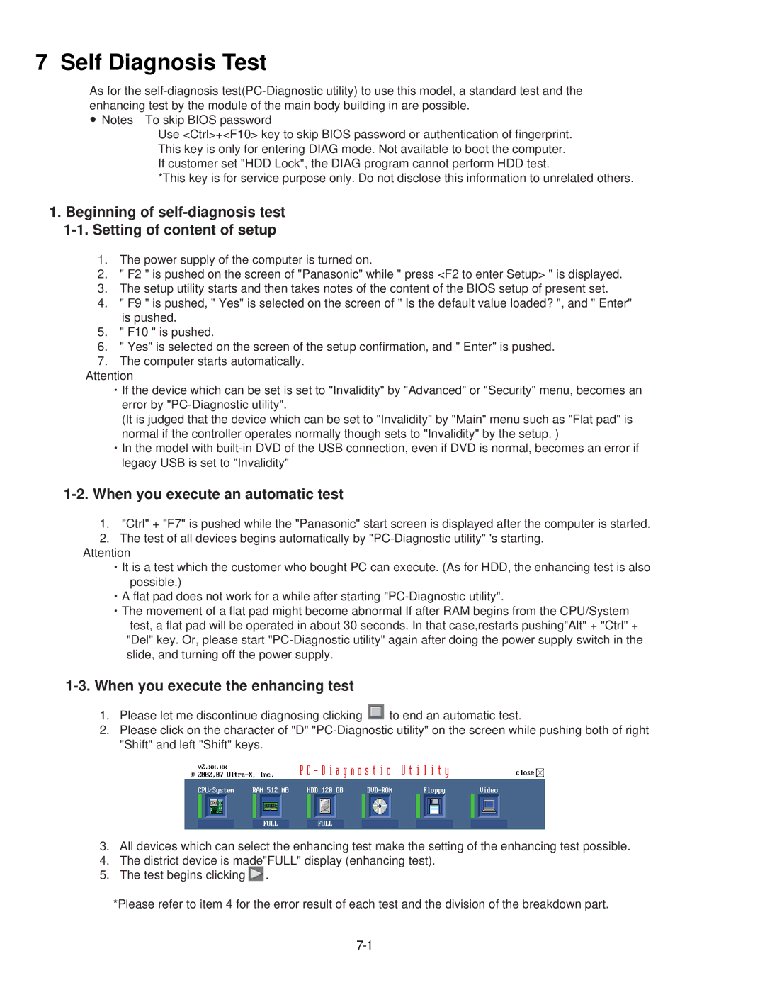 Matsushita CF-52AJYZDZM service manual Self Diagnosis Test, When you execute an automatic test 