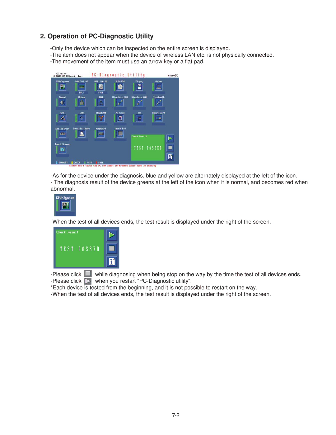 Matsushita CF-52AJYZDZM service manual Operation of PC-Diagnostic Utility 