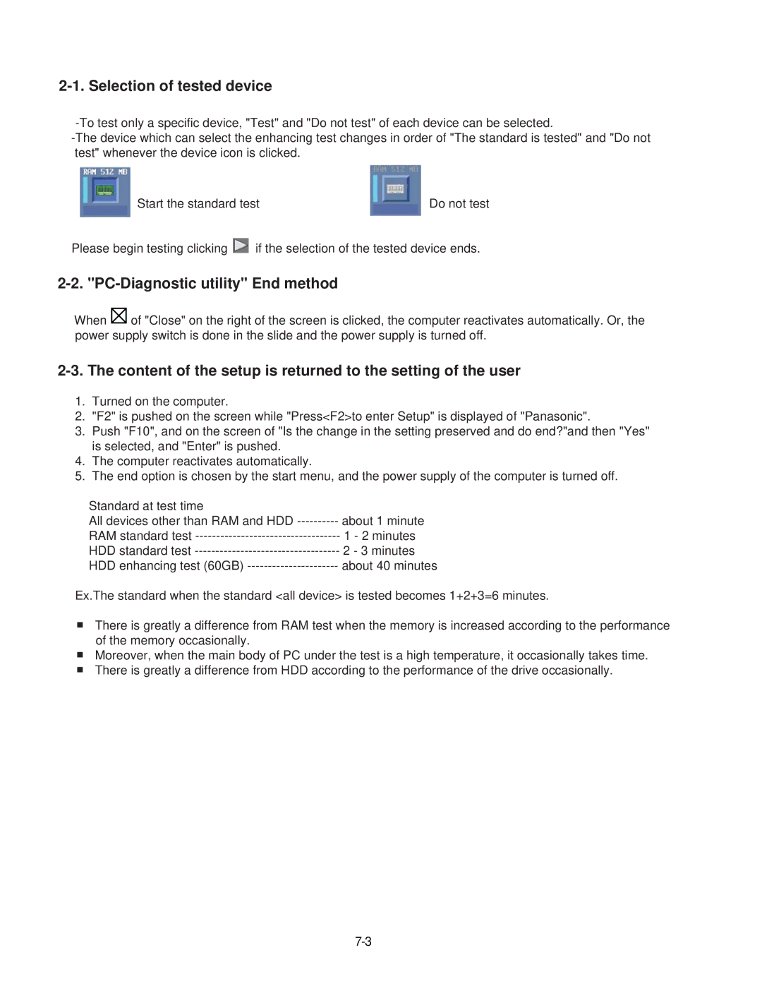 Matsushita CF-52AJYZDZM service manual Selection of tested device 