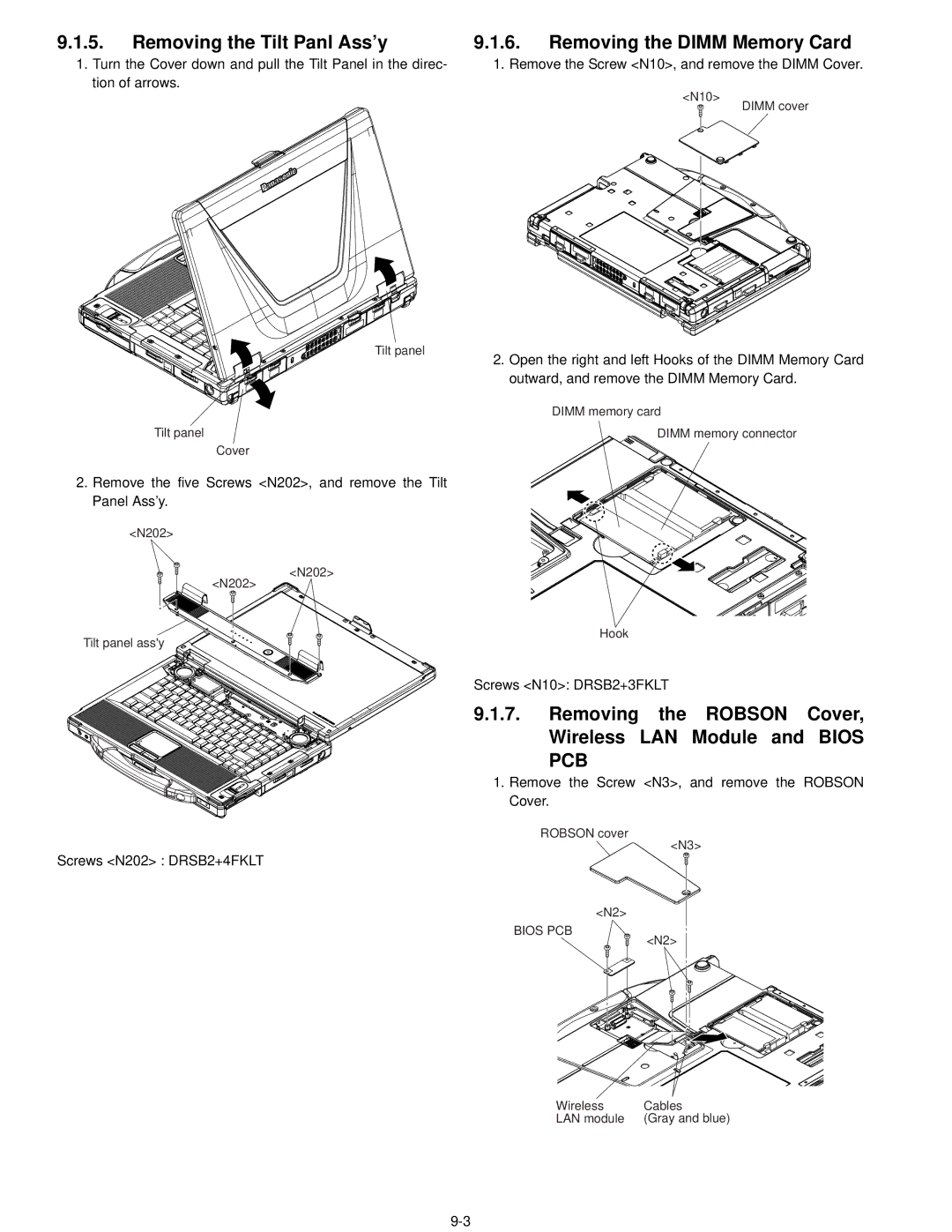 Matsushita CF-52AJYZDZM service manual Removing the Tilt Panl Ass’y, Removing the Dimm Memory Card, Bios PCB 