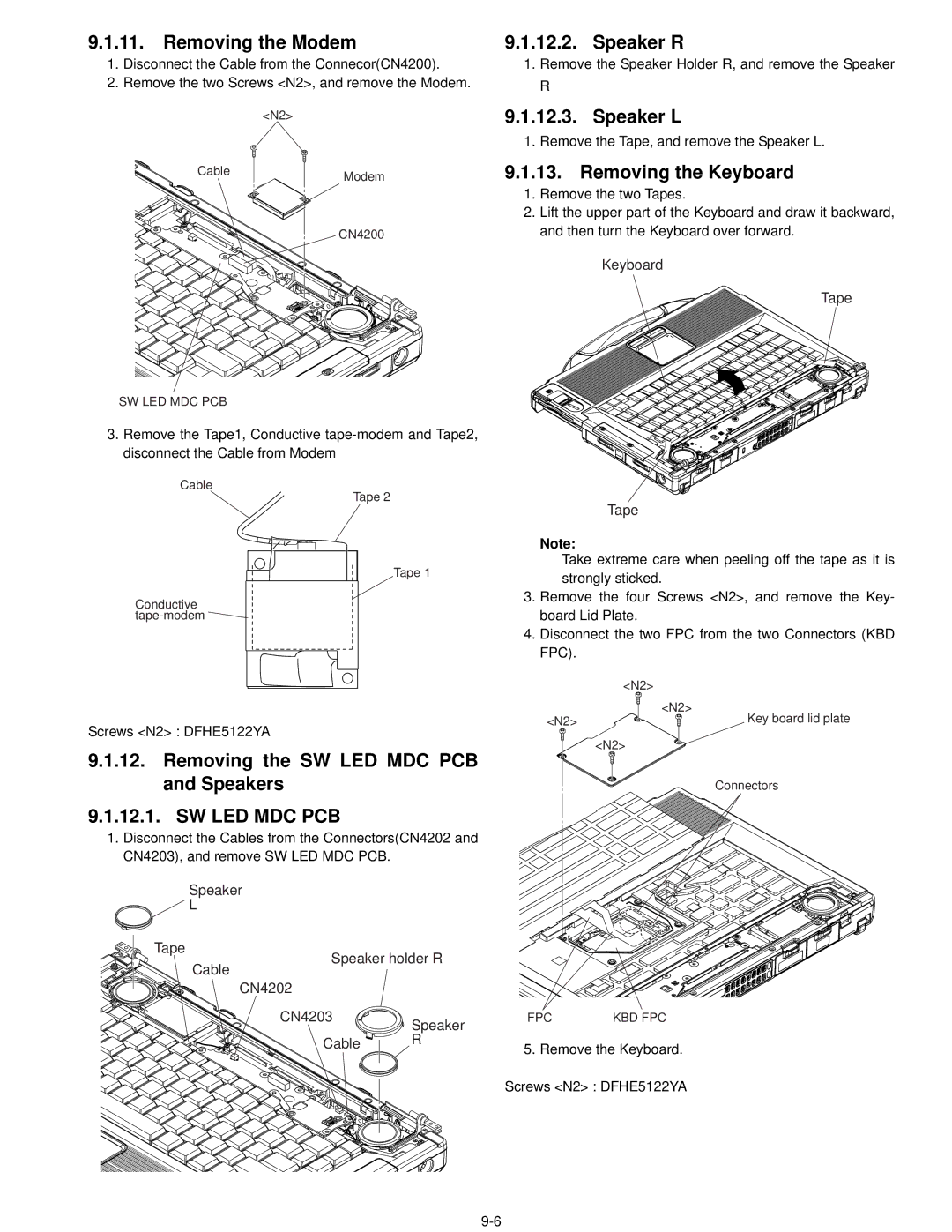 Matsushita CF-52AJYZDZM service manual Removing the Modem, Speaker R, Speaker L, Removing the Keyboard 