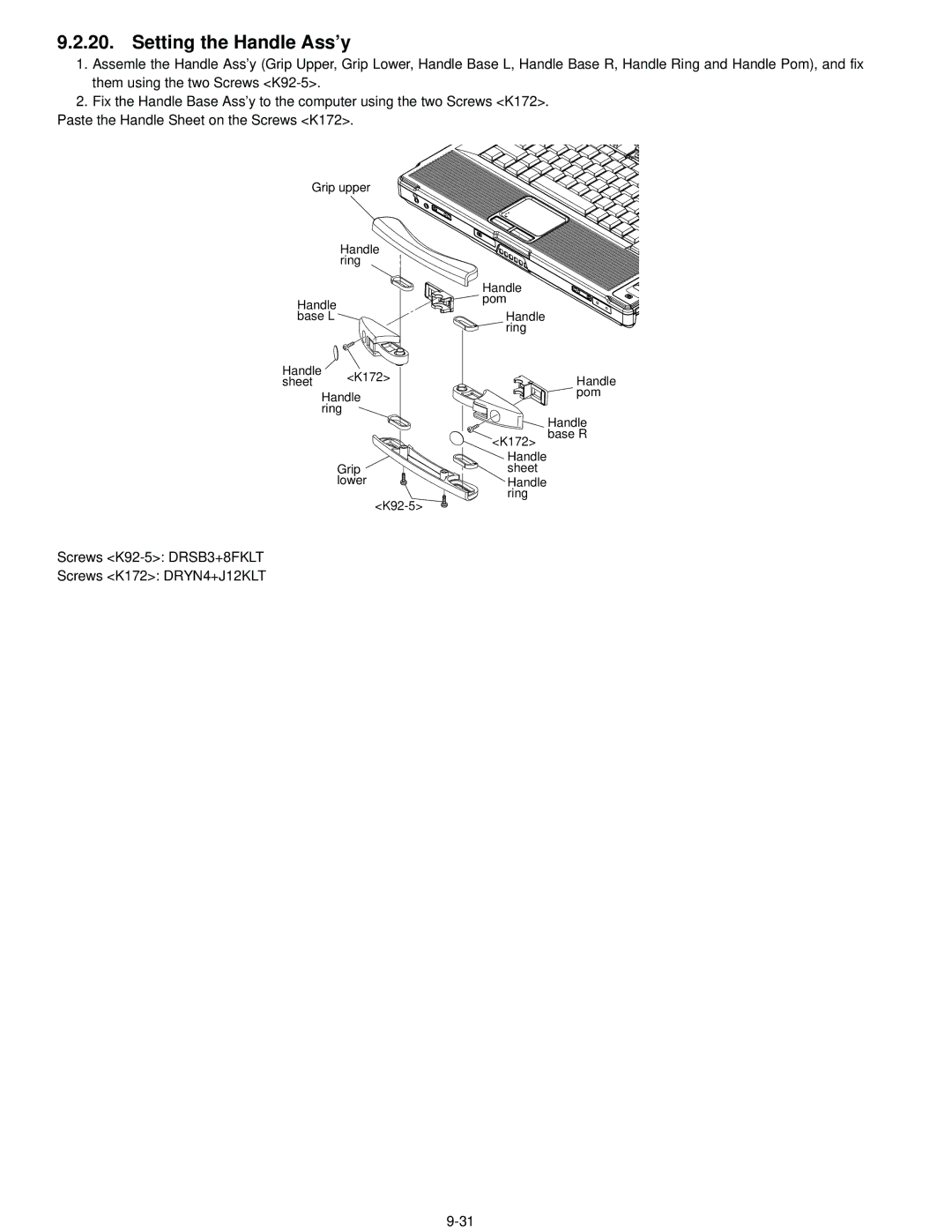 Matsushita CF-52AJYZDZM service manual Setting the Handle Ass’y 