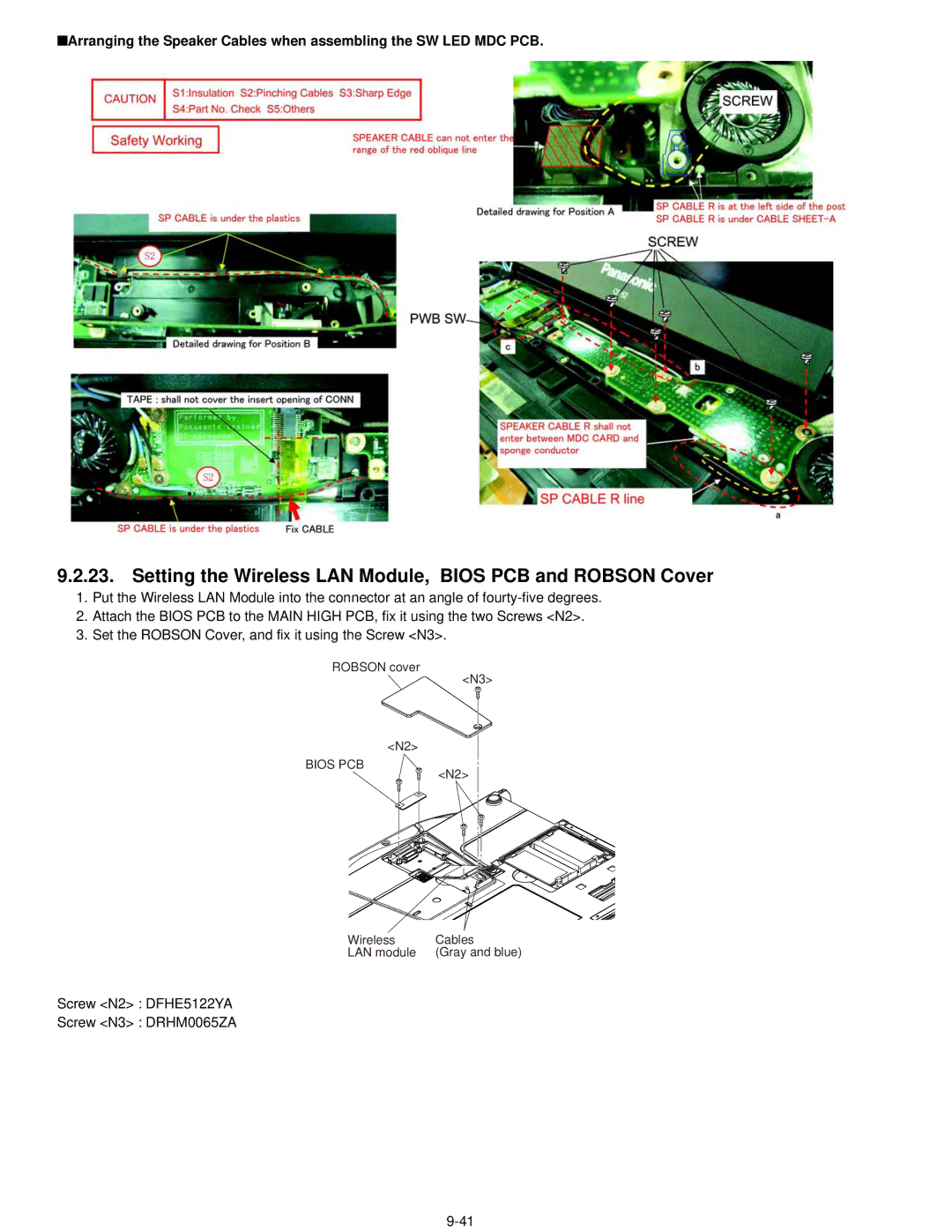 Matsushita CF-52AJYZDZM service manual Setting the Wireless LAN Module, Bios PCB and Robson Cover 