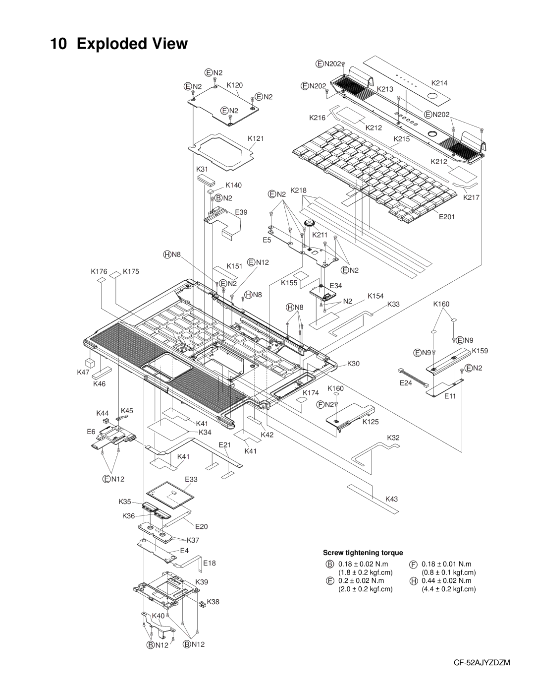 Matsushita CF-52AJYZDZM service manual Exploded View, Screw tightening torque 