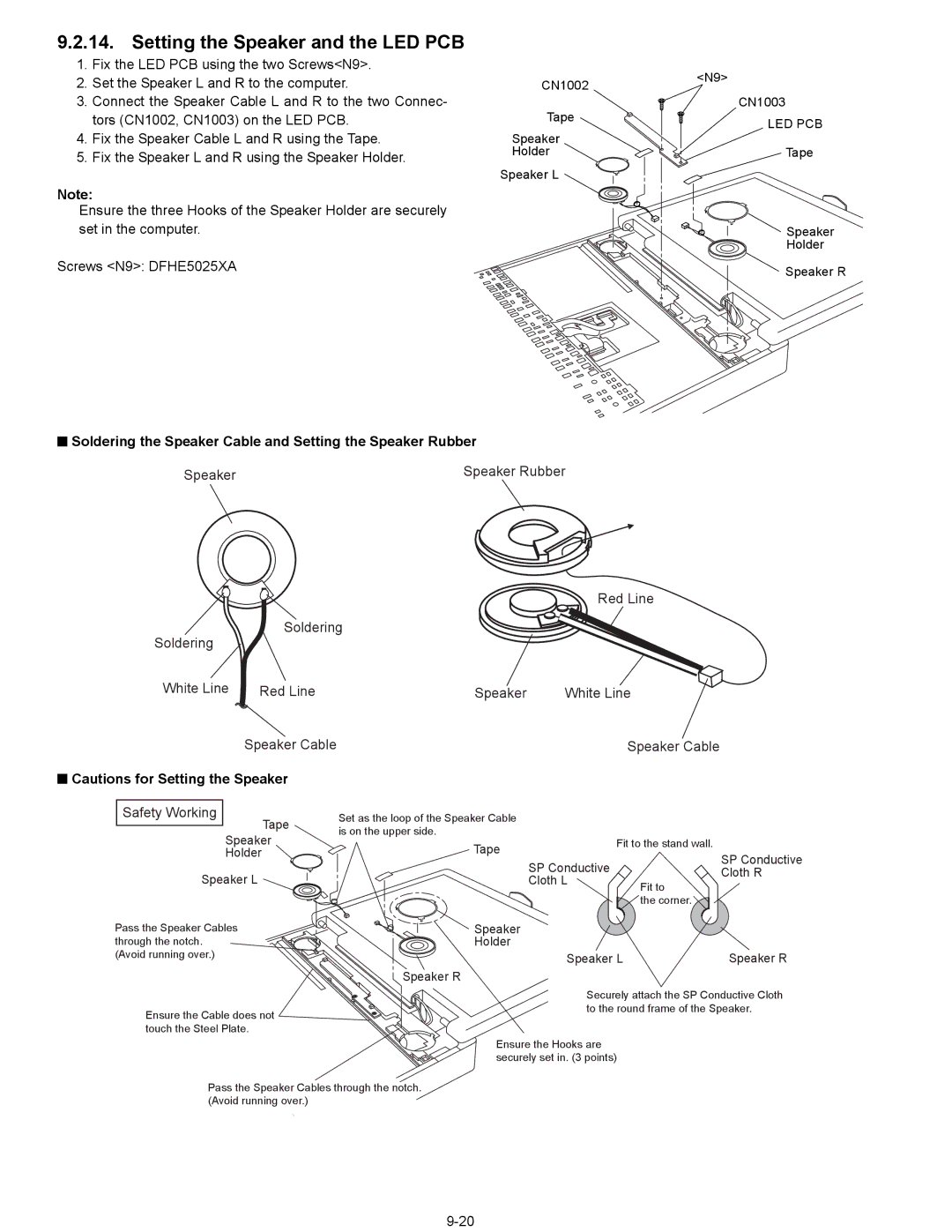 Matsushita CF-74ECBAXBM Setting the Speaker and the LED PCB, Soldering the Speaker Cable and Setting the Speaker Rubber 