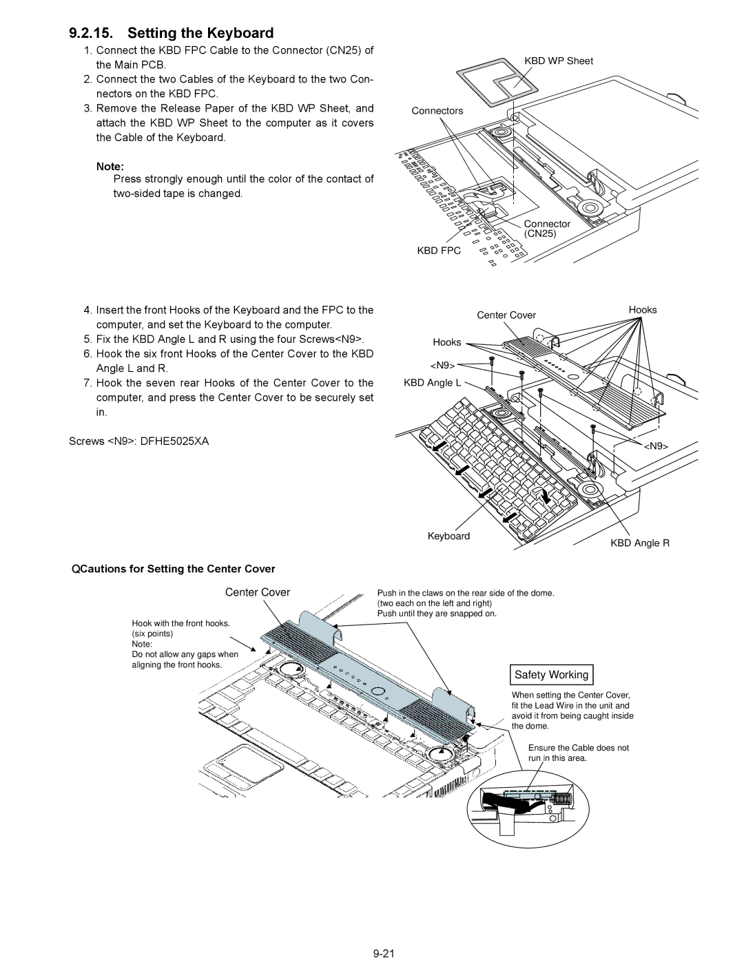 Matsushita CF-74ECBAXBM manual Setting the Keyboard, Center Cover Hooks KBD Angle L Keyboard KBD Angle R 