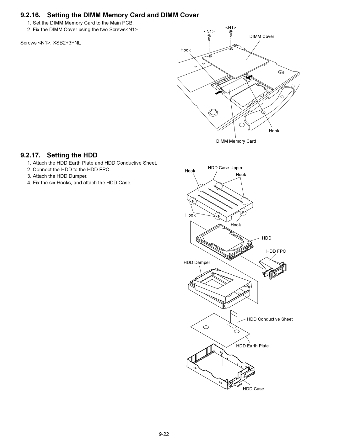 Matsushita CF-74ECBAXBM manual Setting the Dimm Memory Card and Dimm Cover, Setting the HDD 